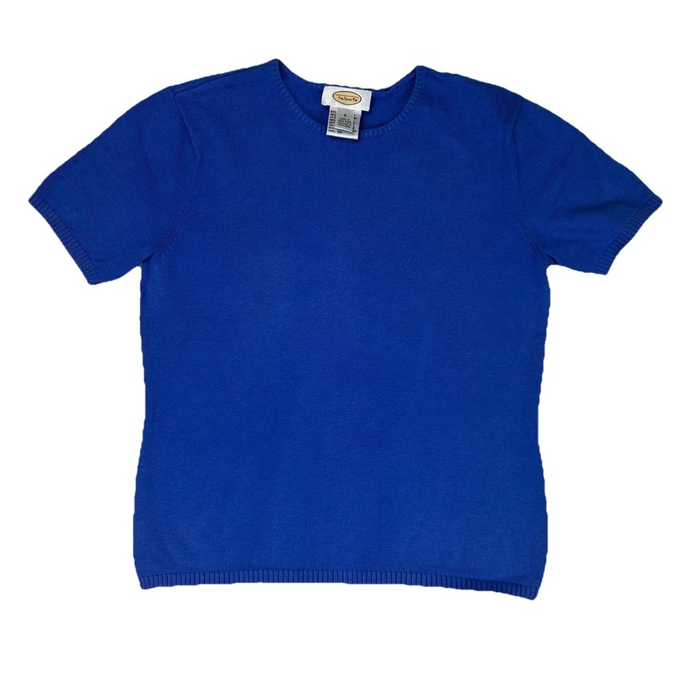 VTG Talbots Women's‎ Blue Short Sleeve Sweater Preppy Old Money Academia Size S